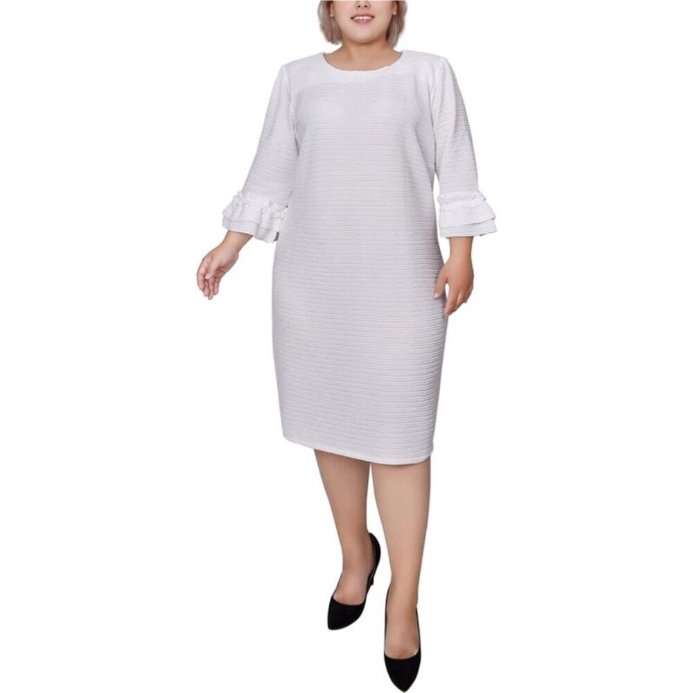 NY Collection Womens Textured Sheath Dress, White, Plus Size, 2X, DM